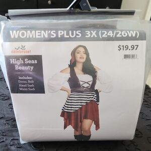Women's Plus Pirate Costume with Stripes